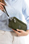 Khaki Unisex Wallet, 4 Compartments, Phone Holder, Original Crinkle Fabric, Cross Strap Shoulder Bag, 20X12Cm