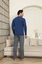 Men's Cotton Long Sleeve Navy Blue Pajama Set - 3