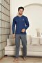 Men's Cotton Long Sleeve Navy Blue Pajama Set