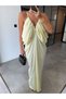 DRAPEY YELLOW SIDE-OPENING SATIN DRESS - 5