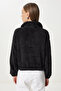 Women's Black Zippered Plush Sweatshirt Zv00343 - 5