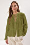 Khaki Cotton Textured Lace on Sleeve Oversized Boho Woven Shirt Twoss25Go00038 - 2