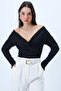 Black V-Neck Twisted Detailed Lycra Knitted Blouse Alc-X14299 - 3