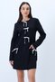Women's Black Crew Neck Bow Detail Hidden Zipper Double Pocket Woven Dress Alc-X14298 - 2