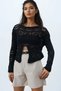 Women's Black Boat Neck Openwork Seasonal Knitwear Blouse Alc-X14330 - 4