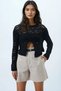 Women's Black Boat Neck Openwork Seasonal Knitwear Blouse Alc-X14330