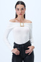 Women's White Madonna Collar Buckle Detailed Soft Textured Lycra Knitted Blouse Alc-X14300 - 4