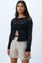 Women's Black Boat Neck Openwork Seasonal Knitwear Blouse Alc-X14330 - 3