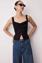 Black Fitted Back Tie Strap Woven Blouse Twoss25Bz00553