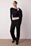 Siyah Wide Leg/Geniş Paça Yüksek Bel Kemer Detaylı Dokuma Kumaş Pantolon TWOSS23PL00150 Palazzo - 3