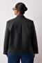 Siyah Fitted Kalıp Suni Deri Biker Büyük Beden İnce Ceket Mont TWOAW26AW00003 - 4