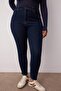 Koyu Mavi Yüksek Bel Esnek Skinny Denim Büyük Beden Jeans TBBAW26CJ00006 - 6