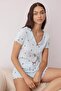 Mavi %100 Pamuklu Kirazlı Kurdele/Fiyonklu Fitilli Şortlu Örme Pijama Takımı THMSS25PT00434