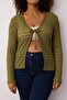 Khaki Premium Binding Detailed Textured V-Neck Flexible Knitted Large Size Blouse Tbbaw26Af00032 - 3