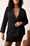 Siyah Oversize/Bol Kesim Astarlı Düğmeli Dokuma Büyük Beden Blazer Ceket TBBAW26AG00006 - 3