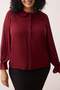 Bordo Bebe Yaka Ponpon Detaylı Regular Normal Kalıp Dokuma Büyük Beden Gömlek TBBAW26AX00008 - 3