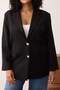 Siyah Oversize/Bol Kesim Düğmeli Dokuma Büyük Beden Blazer Ceket TBBAW26AG00008 - 3