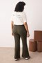 Khaki High Waist Waistband Bow Detail Ribbed Knitted Flared Leggings Plus Size Leggings Tbbaw25Bv00002 - 4