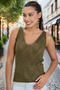 Women's Front Back V-Neck Sleeveless Strap Glitter Detailed Khaki Blouse - 2