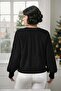 Balloon Sleeve Crew Neck Stylish Knit Black Knitwear Knitted Sweater - 2