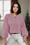 Crew Neck Hair Knitted Patterned Powder Knitwear Knitted Sweater
