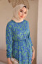 Green Patterned Skirt Layered Viscon Dress - 4