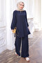 Navy Blue Wrap Tunic Trousers Suit - 4