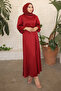 Burgundy Judge Collar Balloon Sleeve Satin Evening Dress - 2