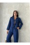 Women's Clothing Navy Blue Front Tie Muslin Set, Bottom Top Set - 6