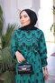 Emerald Green Patterned Skirt Tiered Viscon Dress - 2