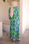 Green Patterned Skirt Layered Viscon Dress - 5