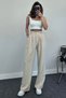 Women's Stone Color Wide Leg Pleated Palazzo Fabric Trousers - 3