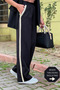 Women's Black Wide-Leg Pleated Palazzo Fabric Trousers with Side Stripes - 4