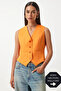 Women's Orange V-Neck Buttoned Woven Vest