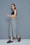 Women's Black Linen Elastic Waist Pocketed Leg Slit Casual Capri Bermuda Pants 3404209 - 5