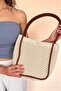 Natural Knitted Textured Cream Color-Tan Puppy Bag with Strap Women's Bag - 3