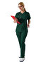 Green Lycra Dr Greys V-Neck Bat Sleeve Nurse Uniform Set, Plus Size Women Scrubs - 2