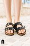 Daily Women's Black Slippers Double Buckle Metal Detailed Soft Orthopedic Cork Sole Shoes 118 - 4