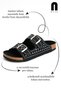 Daily Women's Black Slippers Double Buckle Bead Detailed Soft Orthopedic Cork Sole Shoes 114 - 5