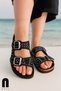 Daily Women's Black Slippers Double Buckle Bead Detailed Soft Orthopedic Cork Sole Shoes 114 - 4
