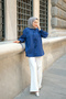 Women's Front Ribbon Detail Oval Cut Shirt Navy Blue - 2