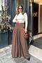 Women's Coffee Zipper Closure, Pocket, Pleated Wide Leg Skirt Trousers - 3