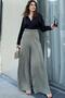 Women's Khaki Elastic Waist, High Waist, Loose Cut, Wide Leg Wrap Pants - 2