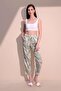 Women's Khaki Comfortable Satin Elastic Waist Safari Pattern Trousers