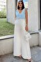 White Elastic Waist, Pocket, Spanish / Wide Leg Special Fabric, Comfortable Fit Trousers - Suitable for Hijab