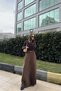 Brown Elastic Waist, Pocket, Spanish / Wide Leg Special Fabric, Comfortable Fit Trousers - Suitable for Hijab - 5