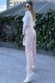 Women's Pink & Ecru Striped, High Waist, Classic Cut, Pipe Leg Trousers - 3