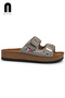 Daily Women's Platinum Slippers Double Buckle Stone Bead Detailed Stitched Orthopedic Cork Sole 34155 - 7