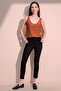 Women's Black Elastic Waist Stripe Detailed Back and Side Pocket Pencil Pants - 5
