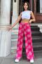Women's Fuchsia Ethnic Patterned, Elastic Waist, Wide Legs, Loose Satin Trousers - Suitable for Hijab - 4